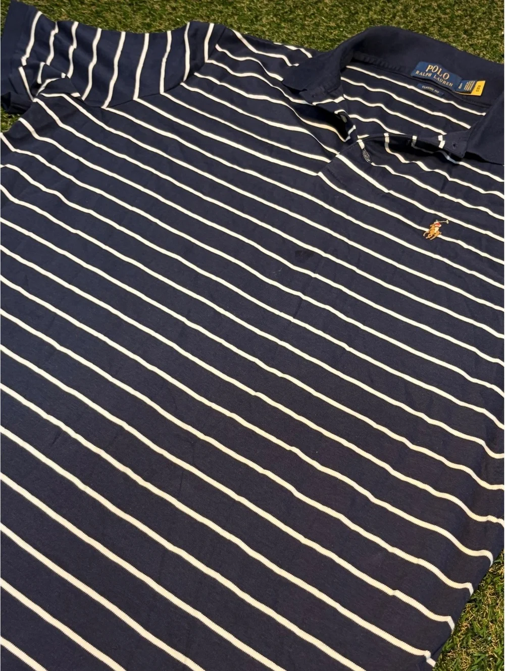 Polo Ralph Lauren Classic Fit Navy Blue and White Striped Lg